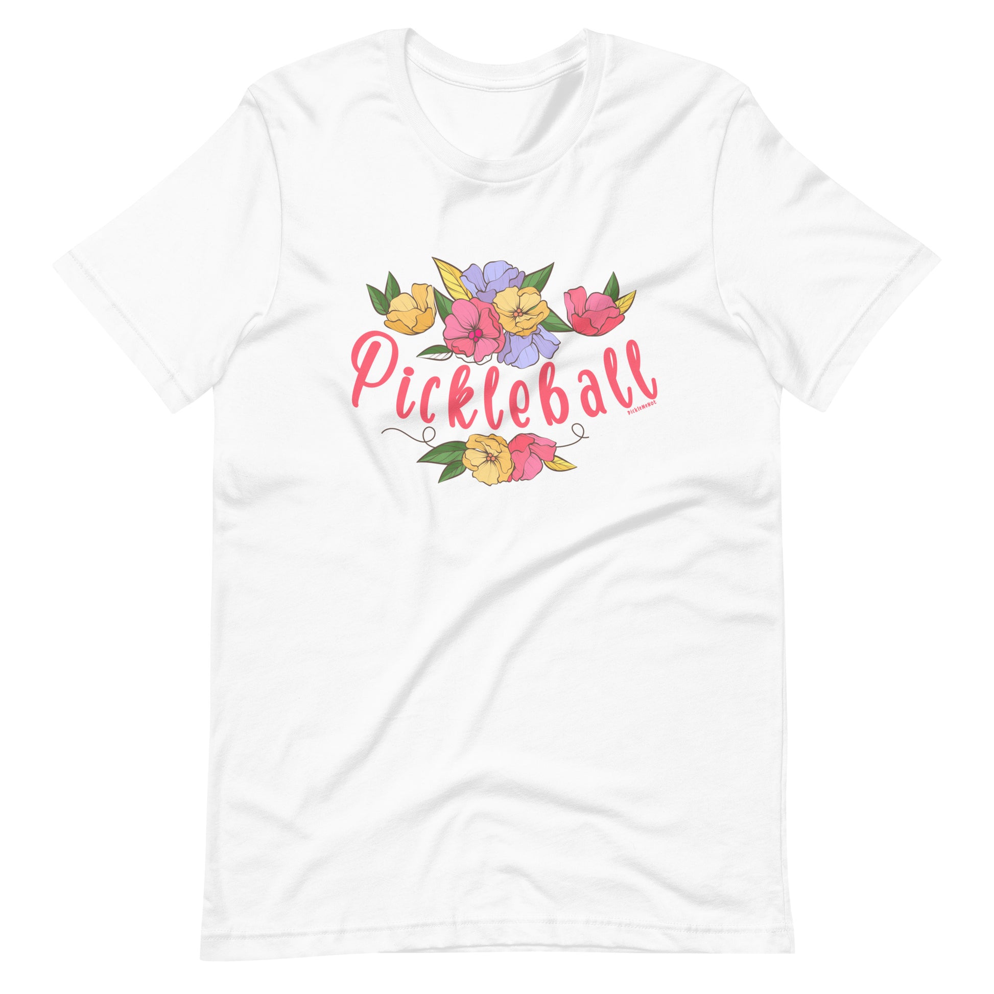 Fun Pickleball Flower Swag: "Pickleball", Womens Unisex White T-Shirt