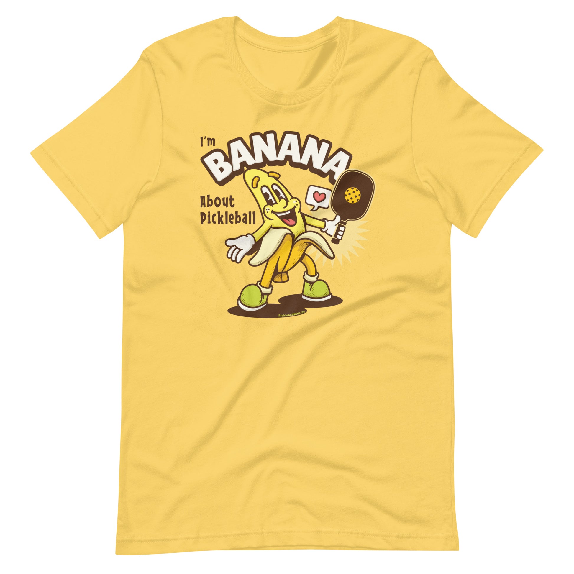 Retro-Vintage Fun Pickleball , "I'm Bananas About Pickleball" Unisex Women's Yellow T-Shirt
