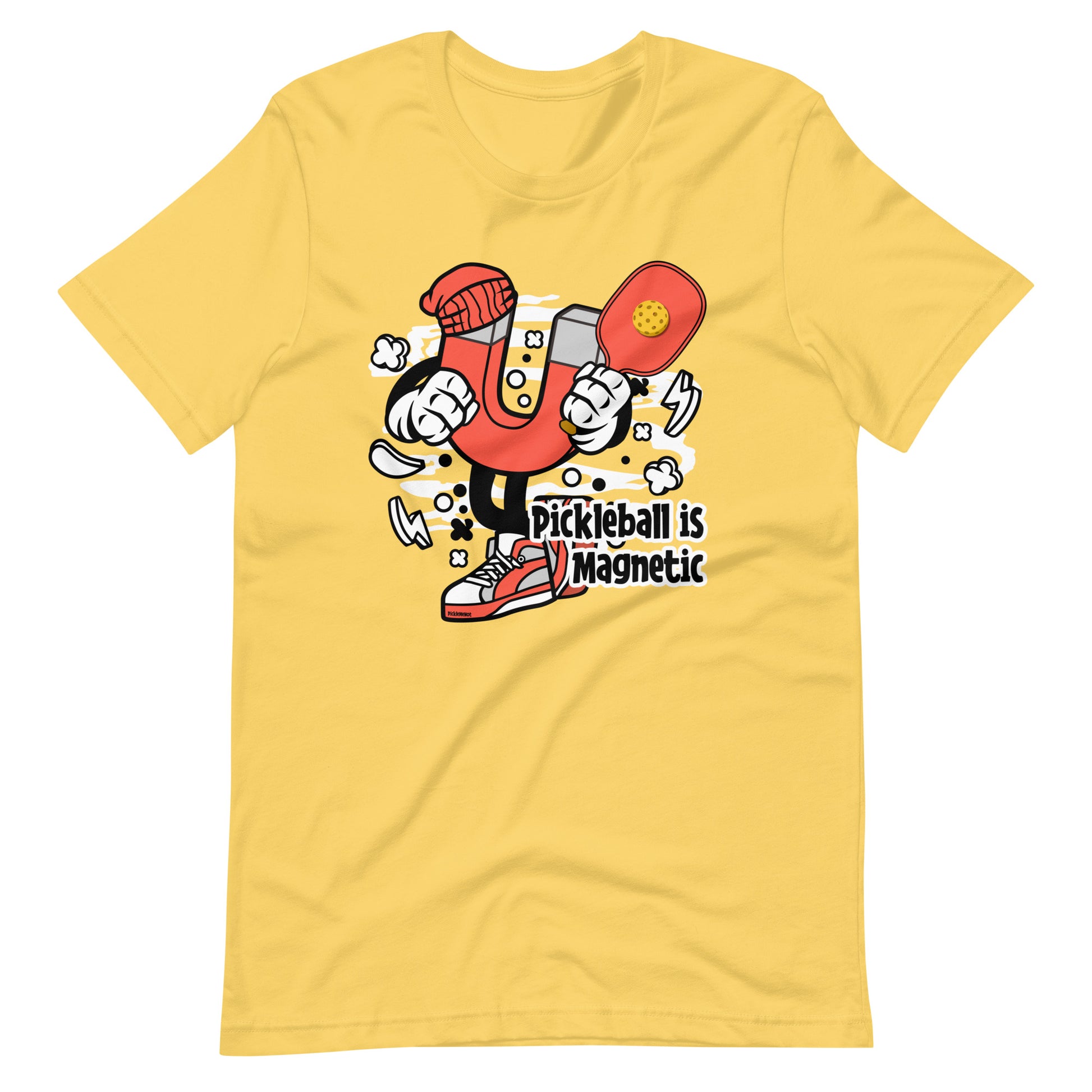 Retro-Vintage Fun Pickleball , "Pickleball is Magnetic" Unisex Women's Yellow T-Shirt