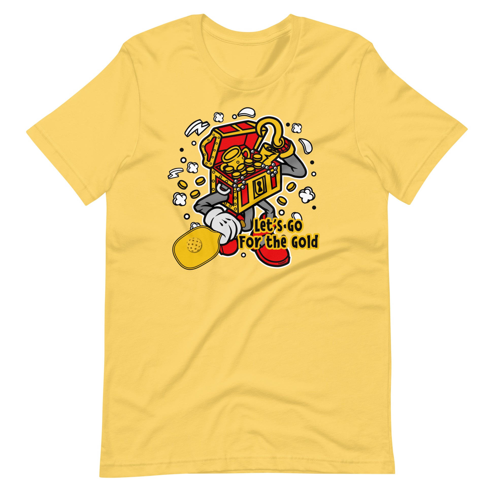 Retro-Vintage Fun Pickleball , "Let's Go For The Gold" Unisex Women's Yellow T-Shirt