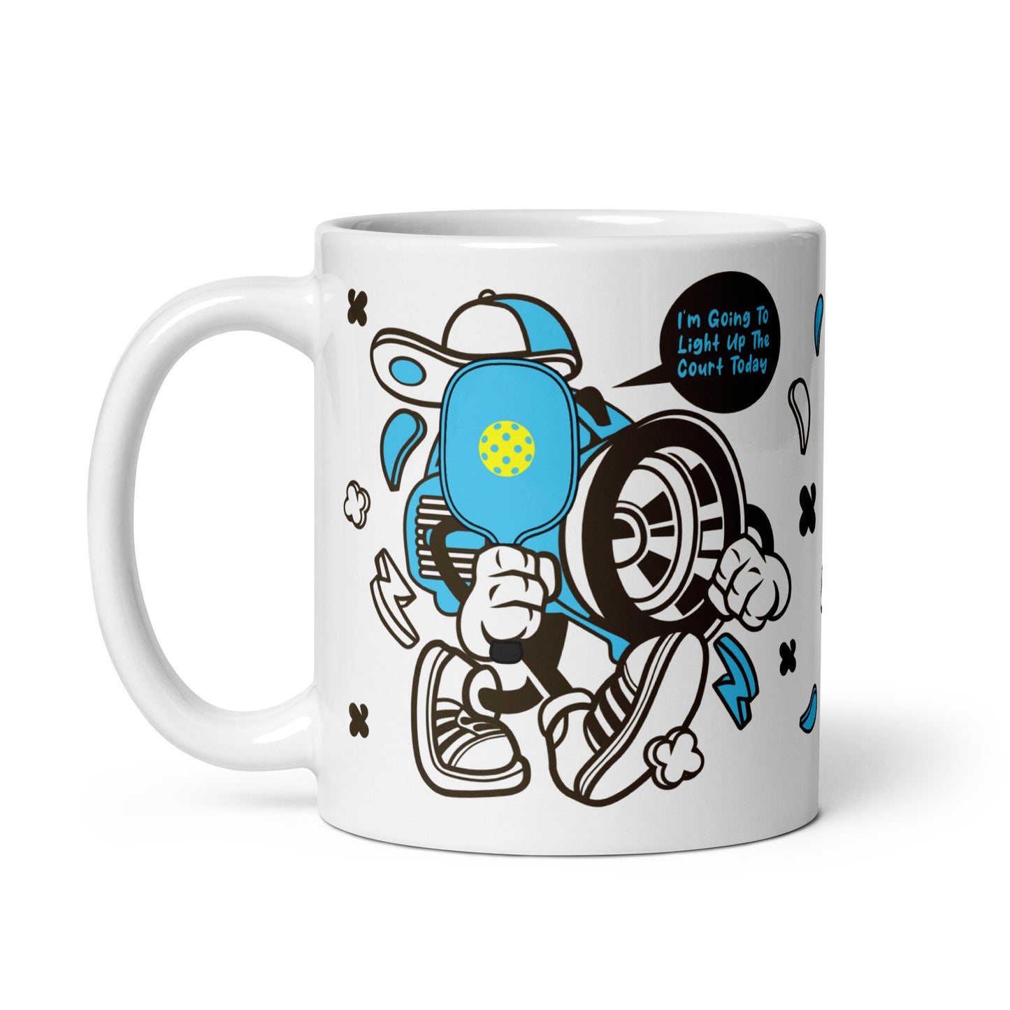 Fun Puns on Pickleball Coffee White Glossy Mug, "I'm Going To Light Up The Court Today"