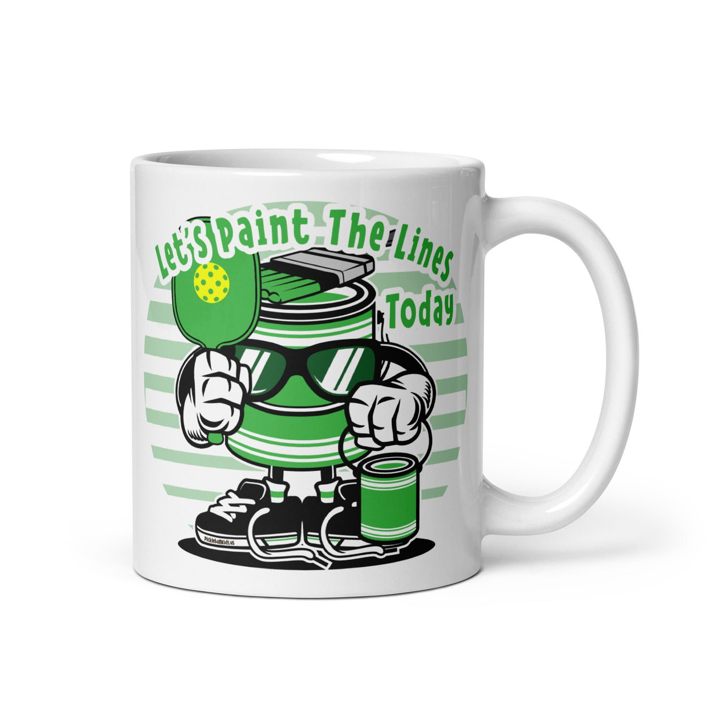 Fun Puns on Pickleball Coffee White Glossy Mug, "Let's Paint The Lines Today"