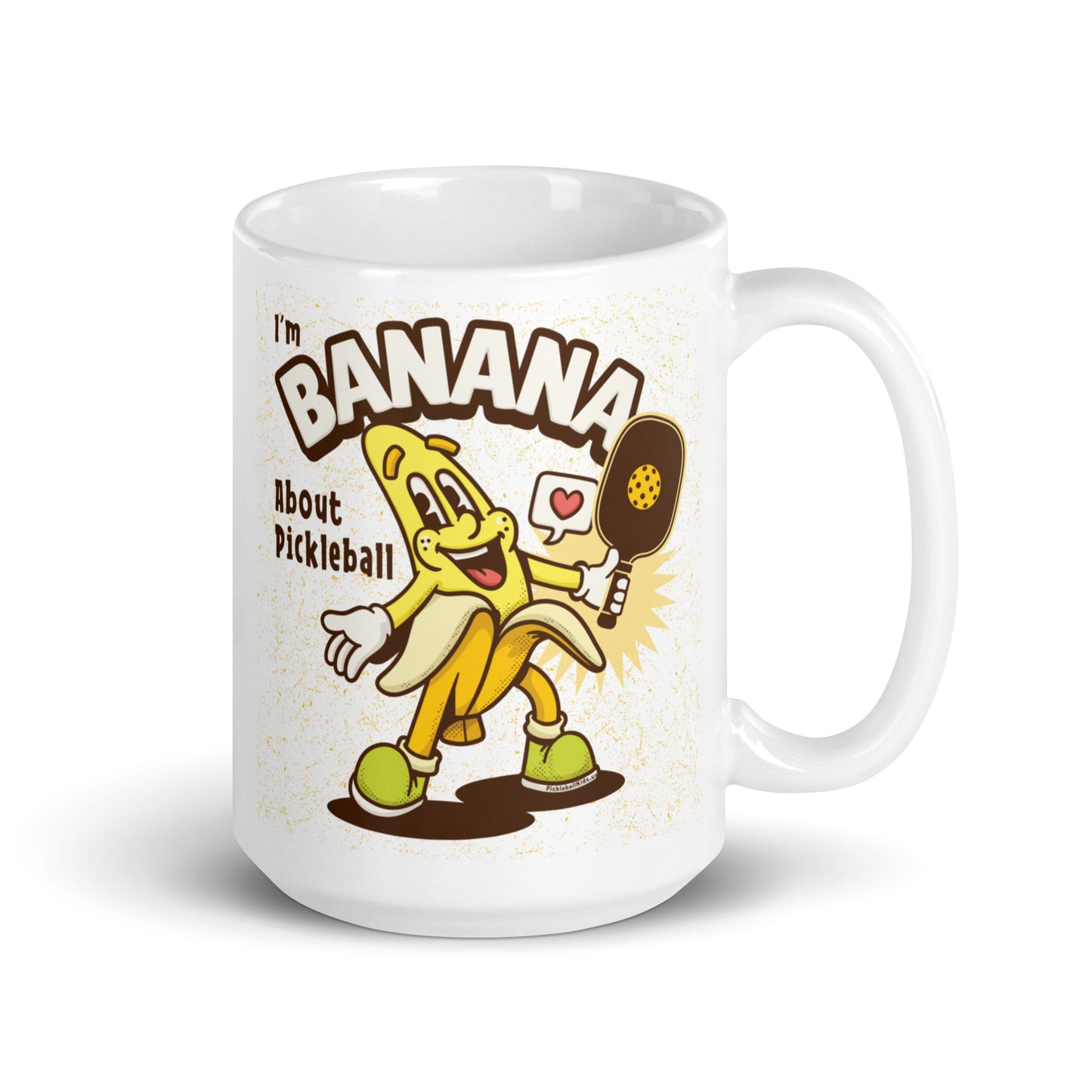 Fun Puns on Pickleball Coffee White Glossy Mug, "I'm Bananas About Pickleball"