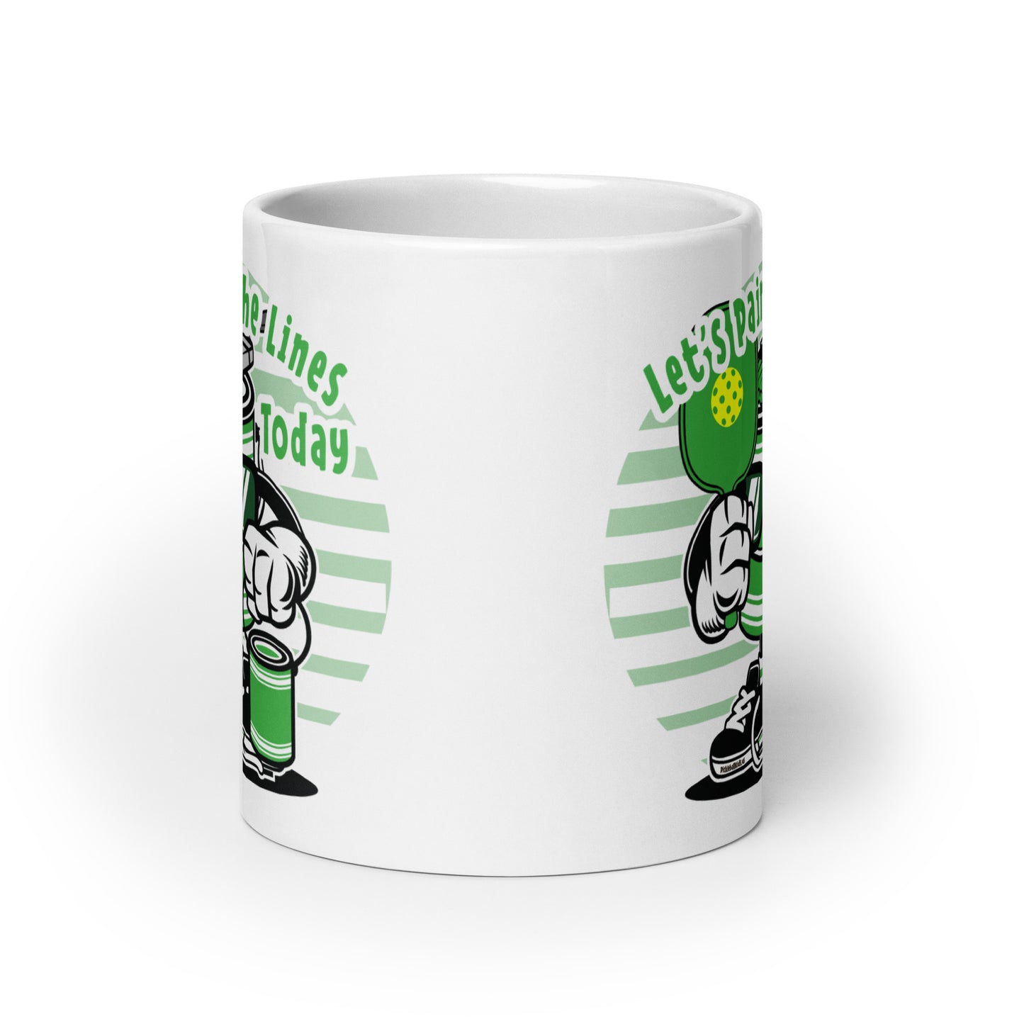 Fun Puns on Pickleball Coffee White Glossy Mug, "Let's Paint The Lines Today"