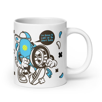 Fun Puns on Pickleball Coffee White Glossy Mug, "I'm Going To Light Up The Court Today"