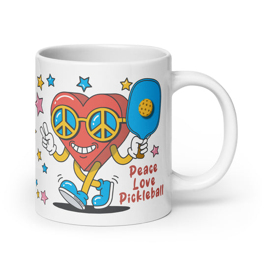 Fun Puns on Pickleball Coffee White Glossy Mug, "Peace Love Pickleball"