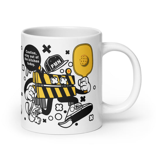 Fun Puns on Pickleball Coffee White Glossy Mug, "Caution, Stay Out of The Kitchen Today"