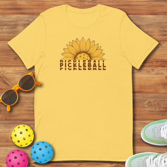 Fun Pickleball Graphic: "A Pickleball Daisy Sunset" Womens Unisex T-Shirt