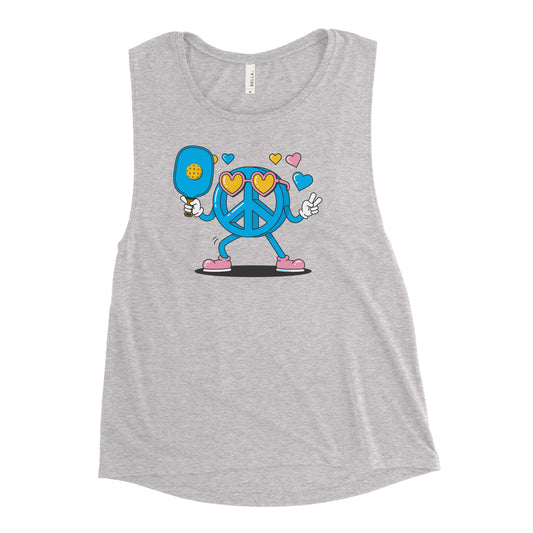 Ladies’  Pickleball Muscle Tank , "Peace Sign Giving The Peace Sign."