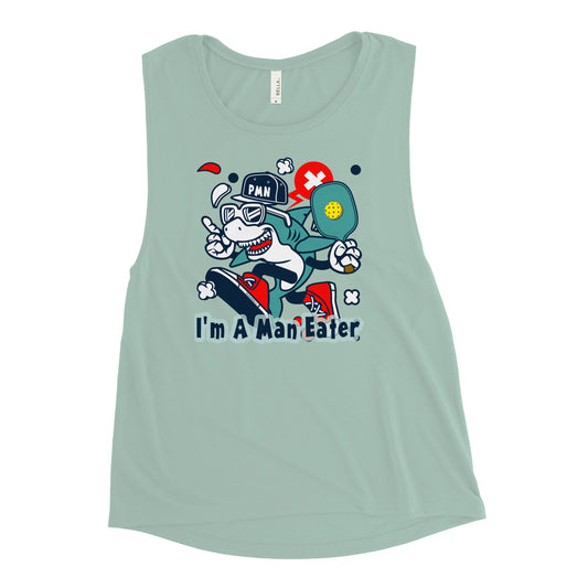 Ladies’ Best Pickleball Muscle Tank Top, "I'm A Man Eater."