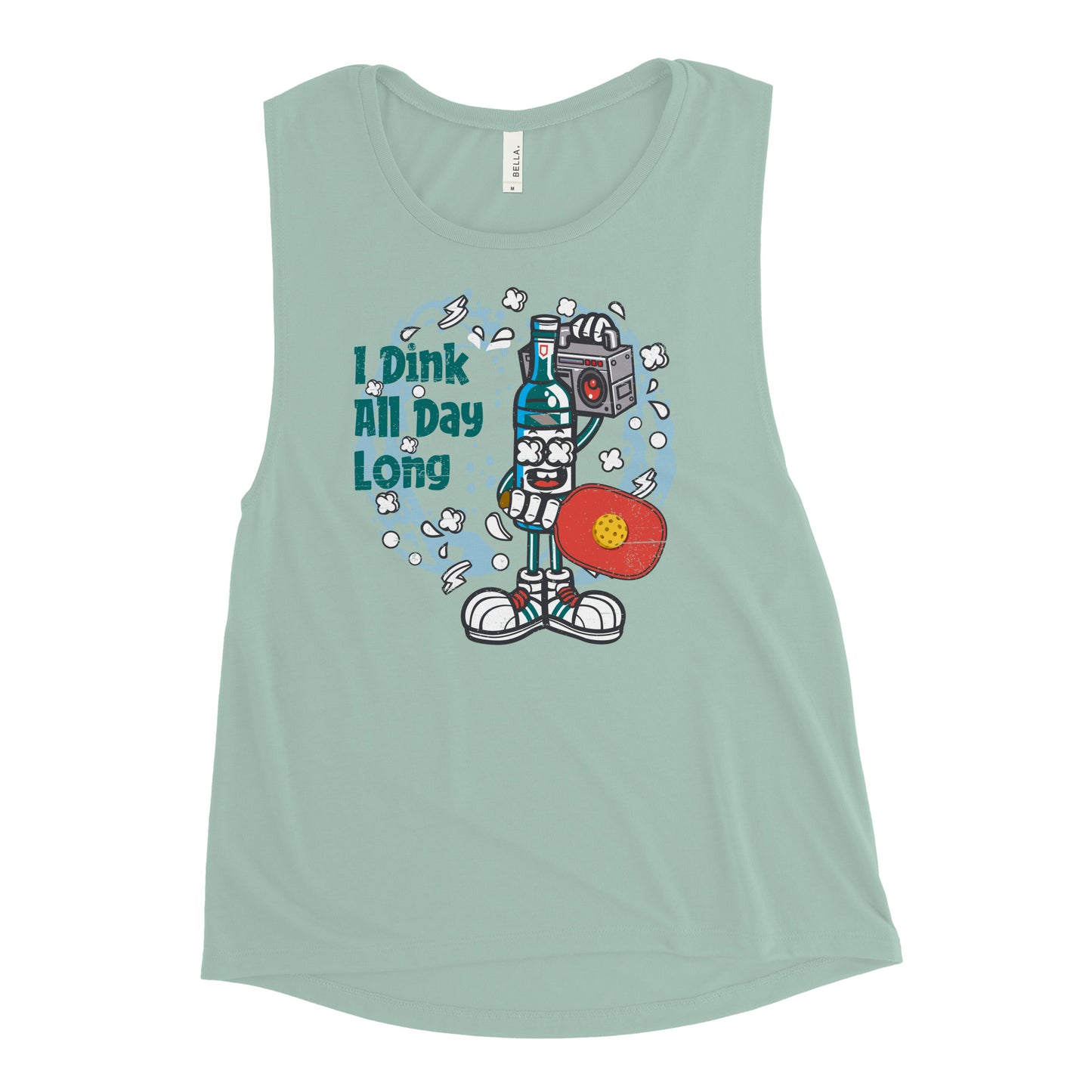 Ladies’ Best Pickleball Muscle Tank Top, "I Dink All Day"