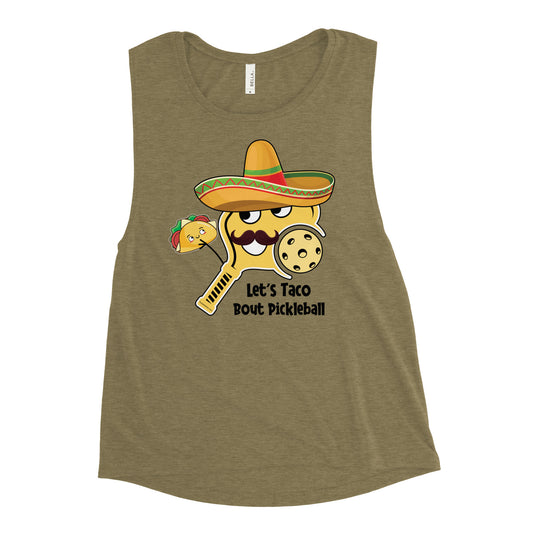 Ladies’ Pickleball Muscle Tank, "Lets Taco About Pickleball"