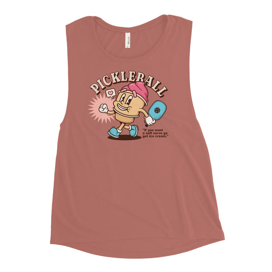Ladies’ Vintage Pickleball Muscle Tank, "If You Want A soft Serve."