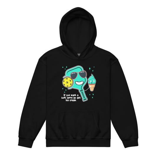 Fun Pickleball Pun: "If You Want A Soft Serve Go Get Ice Cream" Youth Heavy Blend Hoodie