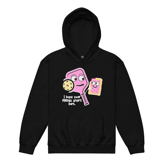 Fun Pickleball Pun: "I Hope Your Fillings Aren't Hurt" Youth Heavy Blend Hoodie