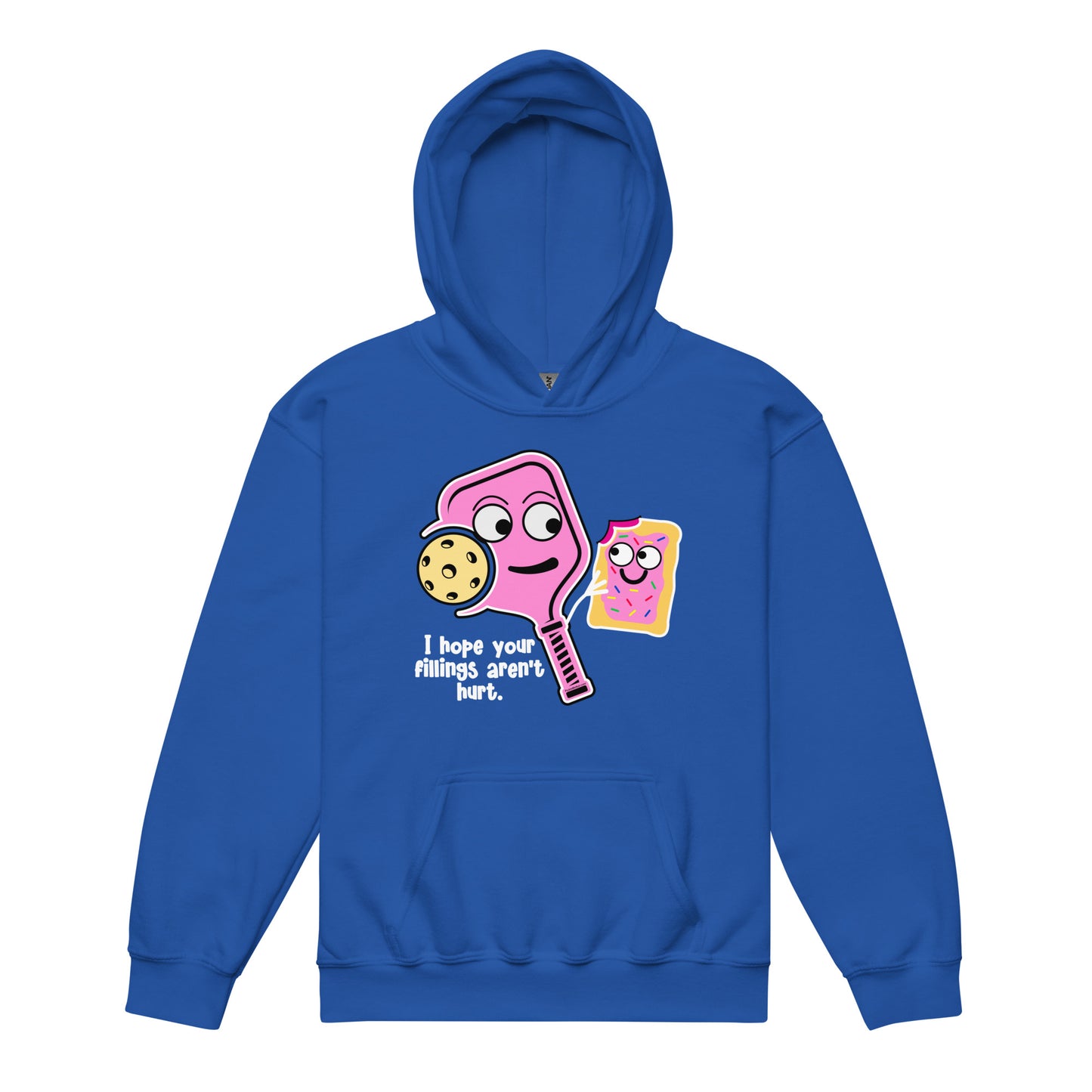 Fun Pickleball Pun: "I Hope Your Fillings Aren't Hurt" Youth Heavy Blend Hoodie