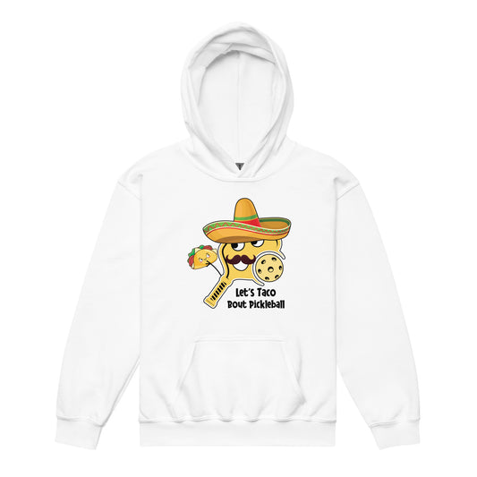 Fun Pickleball Pun: "Let's Taco Bout Pickleball" Youth Heavy Blend Hoodie