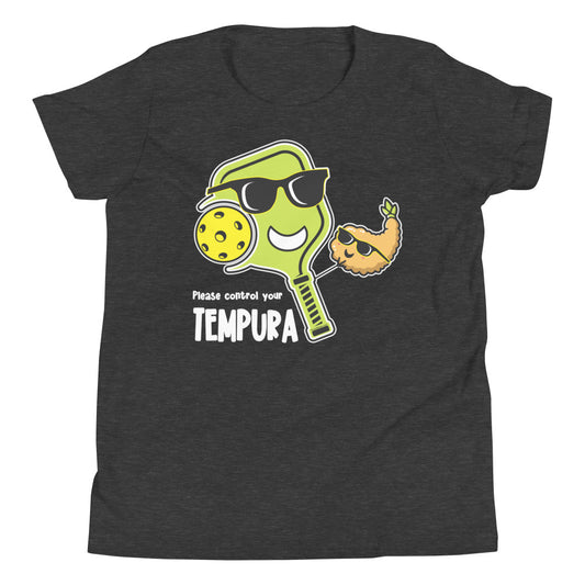 Fun Pickleball Pun: "Please Control Your Tempura," Youth Short Sleeve T-Shirt