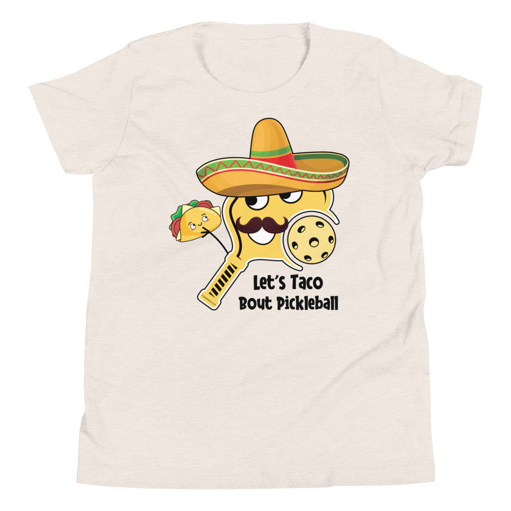 Fun Pickleball Pun: "Let's Taco About Pickleball," Youth Short Sleeve T-Shirt