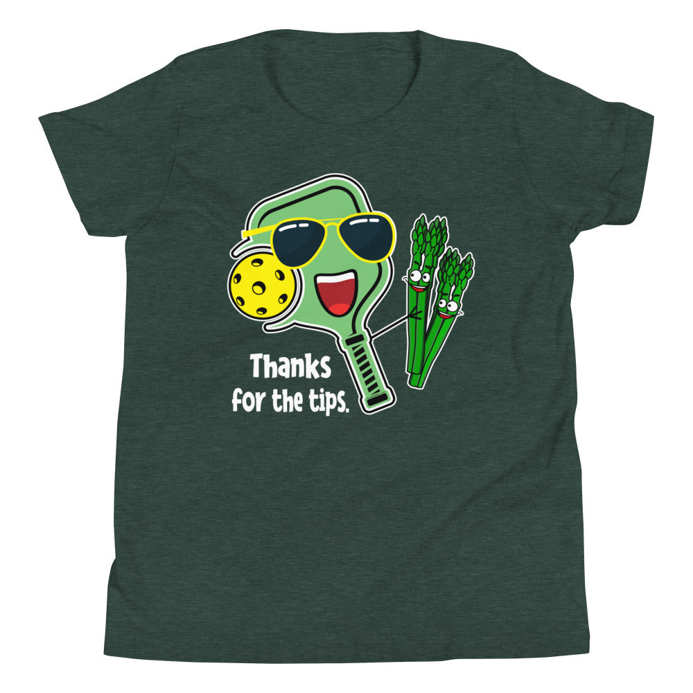 Fun Pickleball Pun: "Thanks For The Tips" Youth Short Sleeve T-Shirt