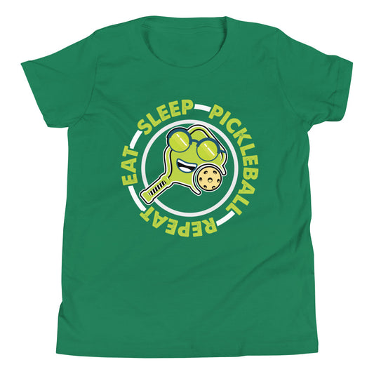 Fun Pickleball Pun: "Eat, Sleep, Pickleball, Repeat," Youth Short Sleeve T-Shirt